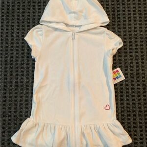 Healthtex white pink heart terry zip up hooded swim cover up 5T